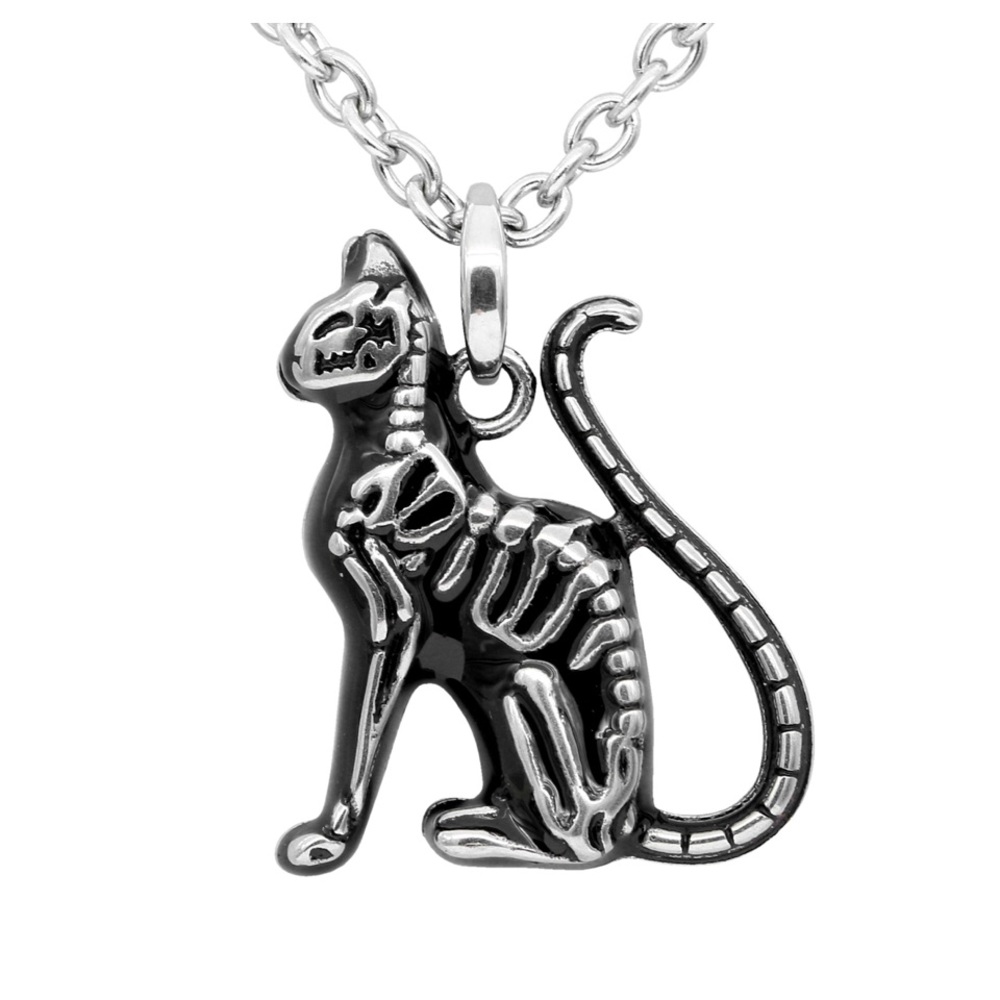 Feral Bones Mini Cat Necklace Stainless Steel with Epoxy